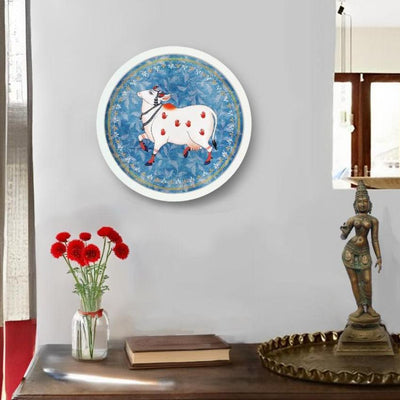 Kaamdhenu Cow Pichwai Blue Canvas Style Wall Art Frame | Blue | 10.5 iches