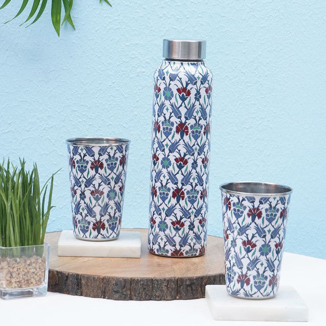 Blue Ornamental Iznik 1 Bottle with 2 Tumblers Gift Set