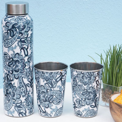 Indigo Paisley 1 Bottle with 2 Tumblers Gift Set