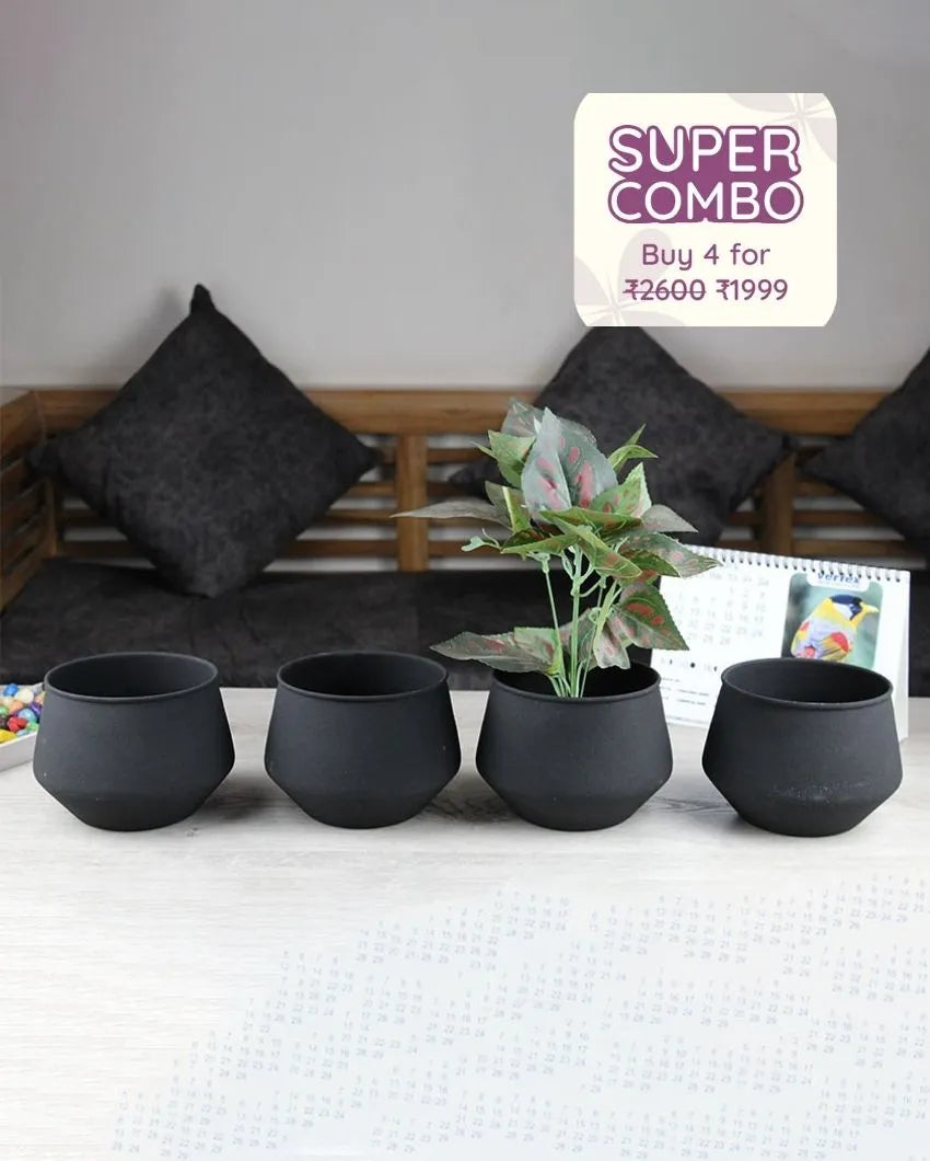 Midnight Hexagon Design Iron Pots | Set Of 4 | 4.5 Inch