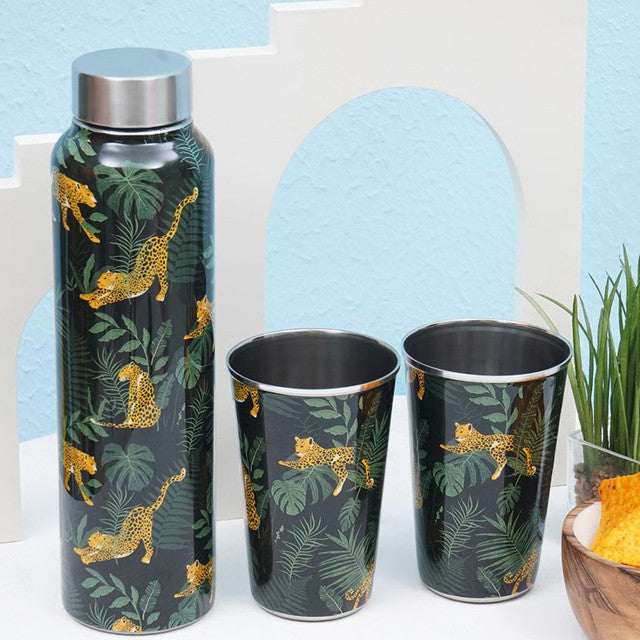 Wild Jungle Print 1 Bottle with 2 Tumblers Gift Set