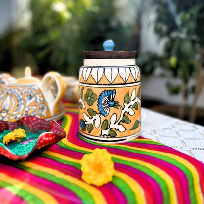Exquisite Yellow Floral Pottery Airtight Snuff Box | 14 x 7 inches