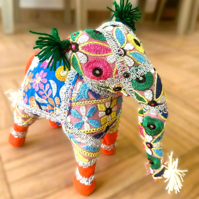 Vibrant Multicolor Embroidered Artisan Elephant Showpieces | 12 x 6 x 11 inches
