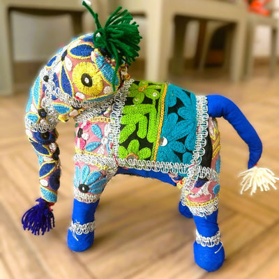 Dazzling Multicolor Embroidered Elephant Showpieces | 12 x 6 x 11 inches
