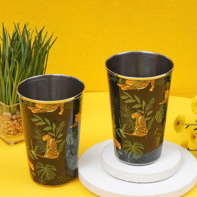 Wild Jungle Print Stainless Steel Tumblers | Set of 2 | 3 x 5 inches