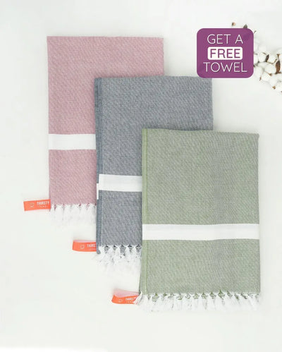 Cambric Solid Cotton Bath Towels | Set of 3 | 59 x 30 inches | Get a Freebie