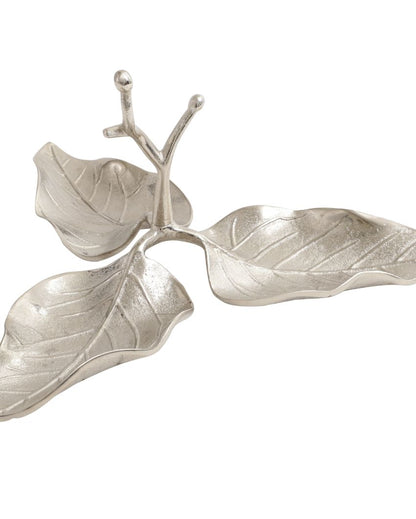 Elegantly Crafted Silver Aluminium Leaf Decorative Platter | 15 x 14 x 8 inches