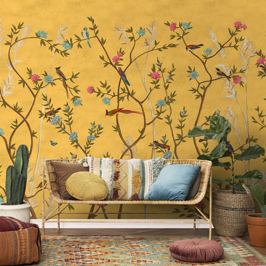 Flowers & Birds  Chinoiserie Wallpaper | Multiple Options Soft feel