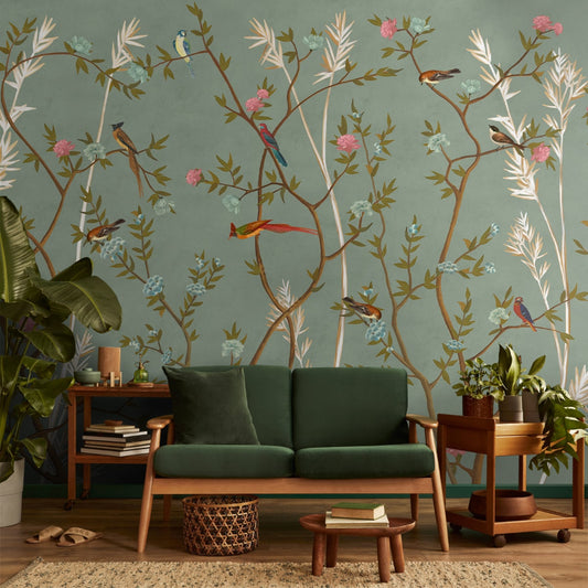 Trees, Flowers & Birds Chinoiserie Wallpaper | Multiple Options Soft feel