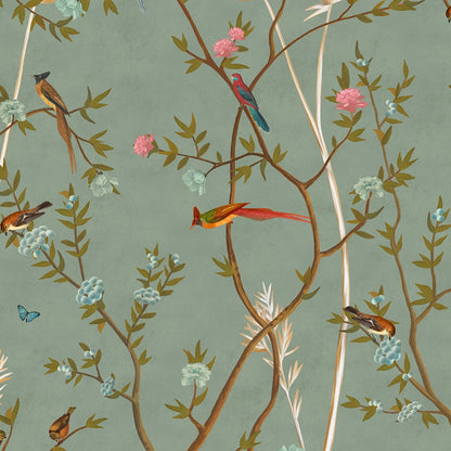 Trees, Flowers & Birds Chinoiserie Wallpaper | Multiple Options Soft feel