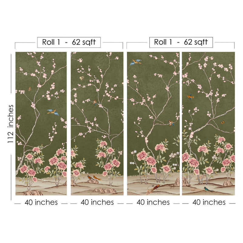 Flora Chinoiserie Pattern Wallpaper | Multiple Options Soft feel