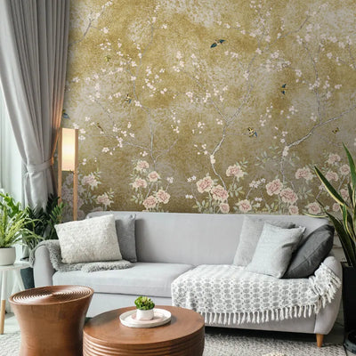 Mustard Flora Chinoiserie Pattern Wallpaper | Multiple Options Soft feel