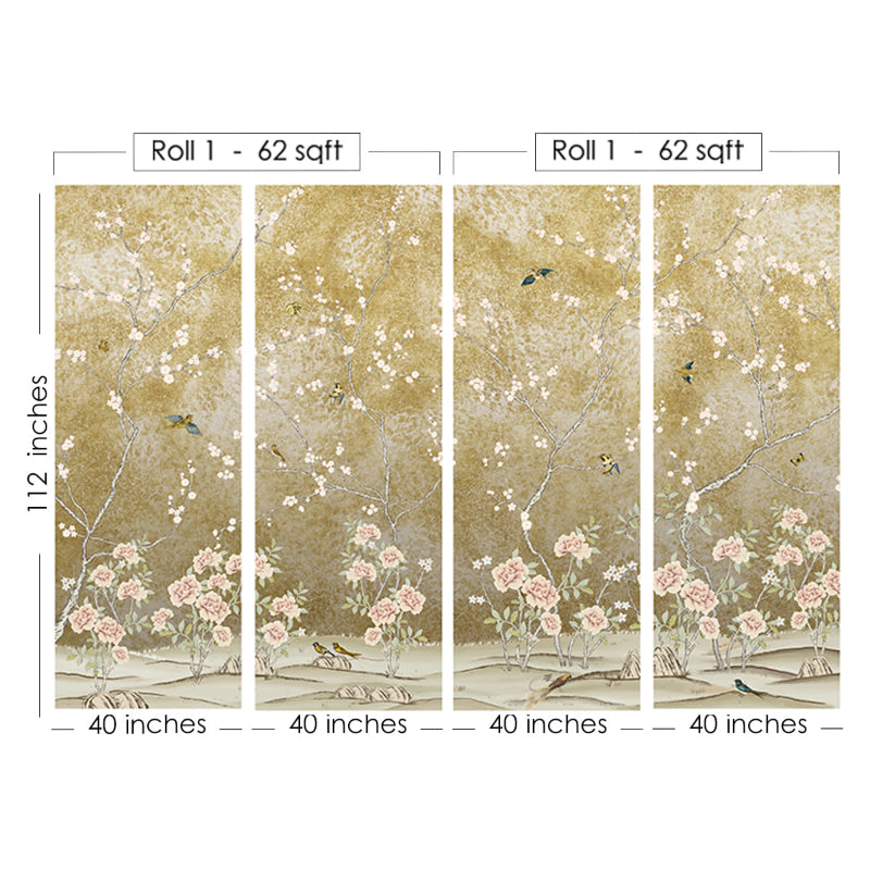 Mustard Flora Chinoiserie Pattern Wallpaper | Multiple Options Soft feel