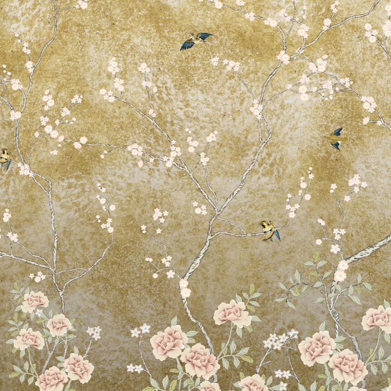 Mustard Flora Chinoiserie Pattern Wallpaper | Multiple Options Soft feel