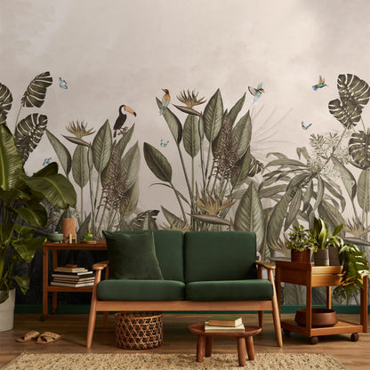 Vintage Tropical Birds Of Paradise Theme Designer Wallpaper | Multiple Options Soft feel
