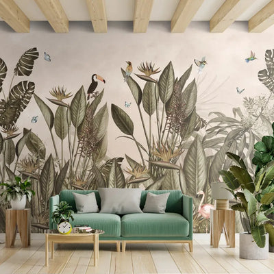 Vintage Tropical Birds Of Paradise Theme Designer Wallpaper | Multiple Options Soft feel