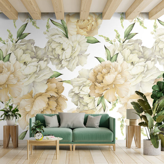 Big Flowers With Watercolor Effect Wallpaper | Multiple Options Soft feel
