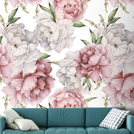 Red Big Flowers With Watercolor Effect Wallpaper | Multiple Options Soft feel