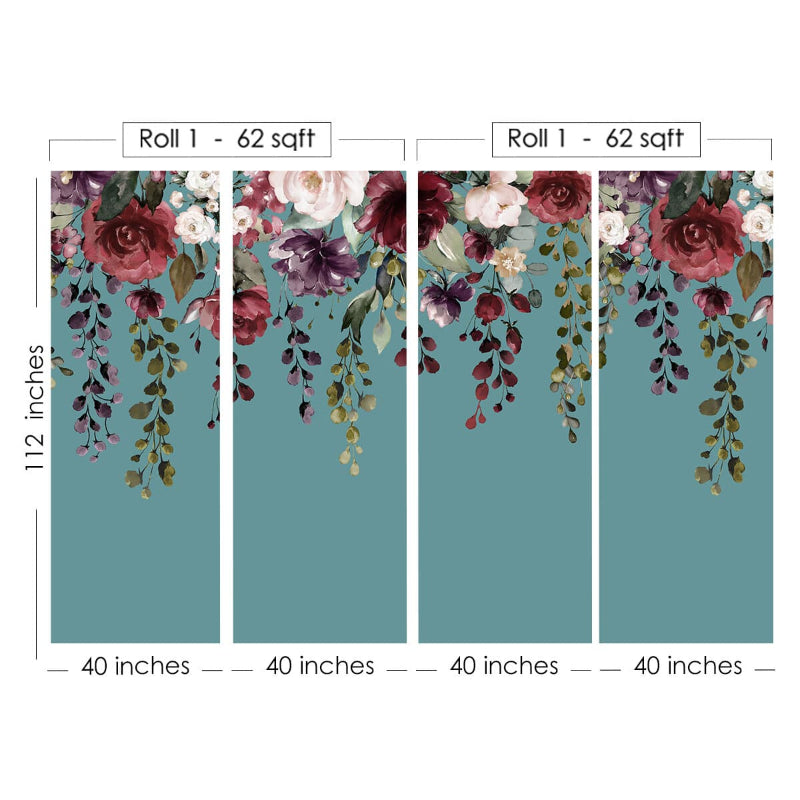 Teal Hanging Floral Pattern For Beautiful Wallpaper | Multiple Options Soft feel