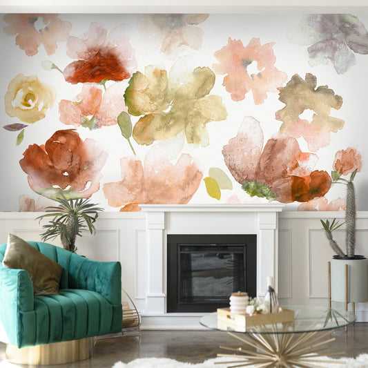 Red Painted Style Water Color Big Floral Wallpaper | Multiple Options Soft feel