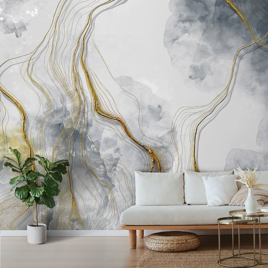 3D Design Marble With Gold Color Lines Wallpaper | Multiple Options Soft feel