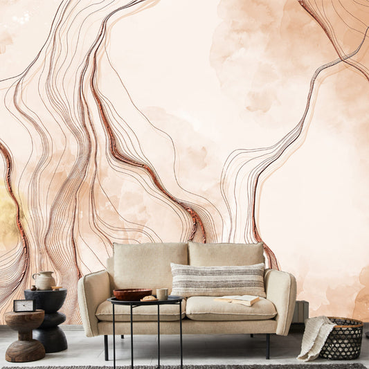 Marble With Gold Color Lines Wallpaper With 3D Design | Multiple Options Soft feel