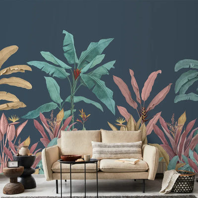 Dark Blue Tropical Tress Wallpaper | Multiple Options Soft feel