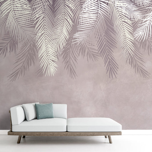 Pink Hanging Tropical Leaves Design Wallpaper | Multiple Options Soft feel