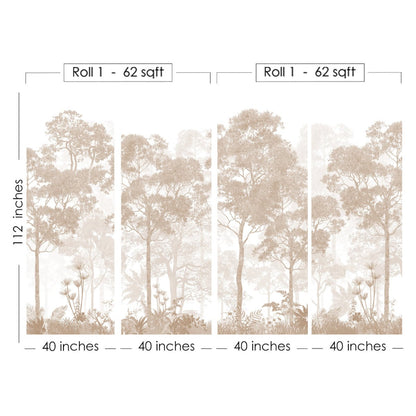 Sepia Grisaille Style Forest Theme Wallpaper | Multiple Options Soft feel