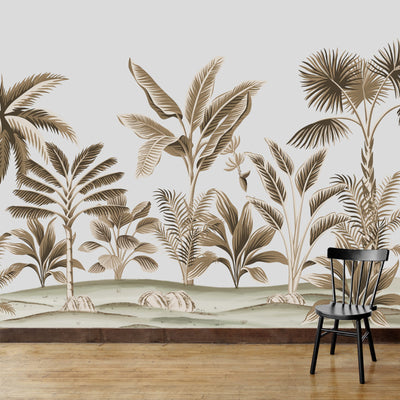 Sepia Tropical Green Tress Wallpaper | Multiple Options Soft feel