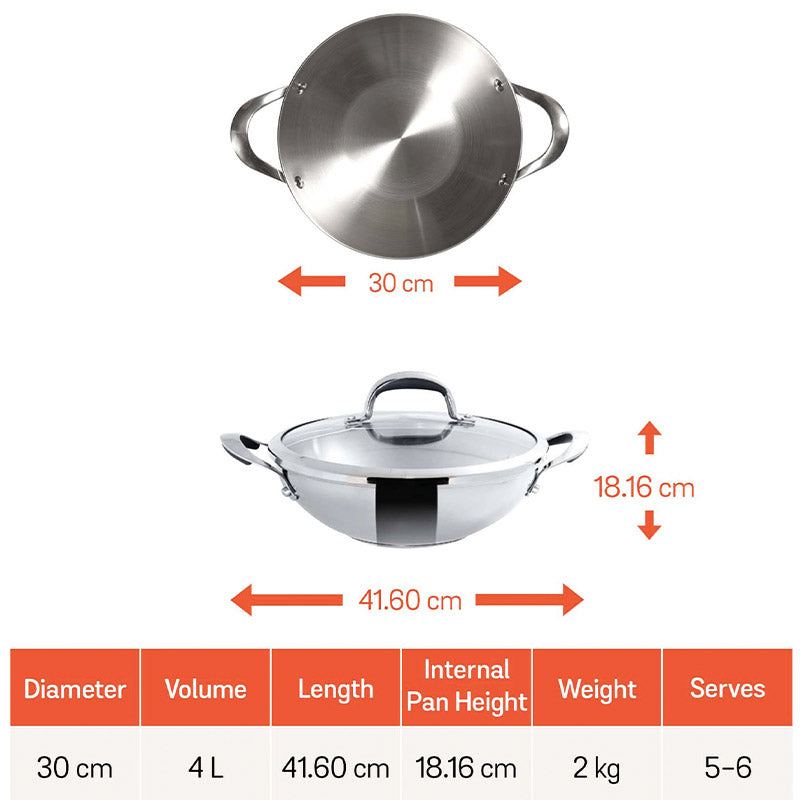 Nickel Free Stainless Steel Kadai | 9 Inch, 9.4 Inch, 10 Inch, 12 Inch 12 Inches