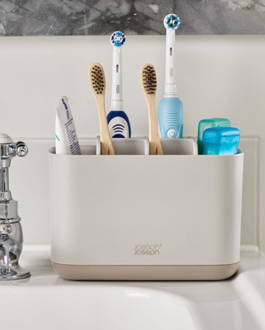 Elegant Off-White Matt Finish Large Toothbrush Holder | 4 x 7 x 5 inches