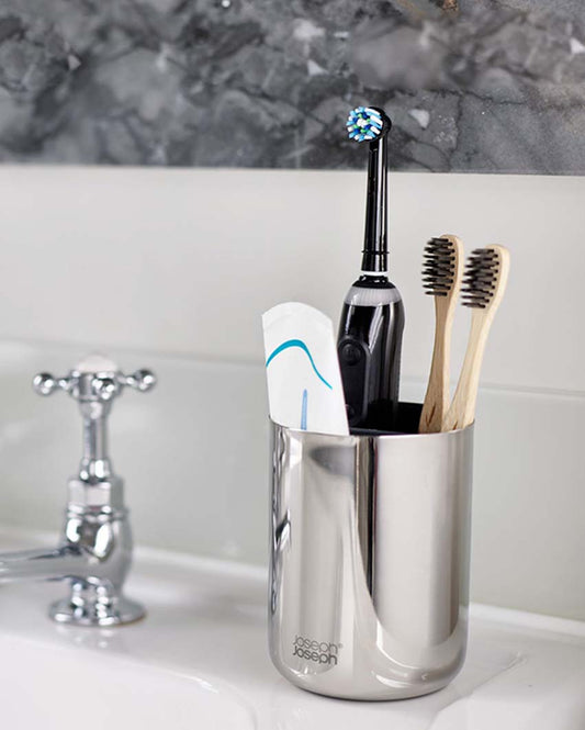 Easy Store Luxe Stainless Steel Toothbrush Caddy 3.5 Inch