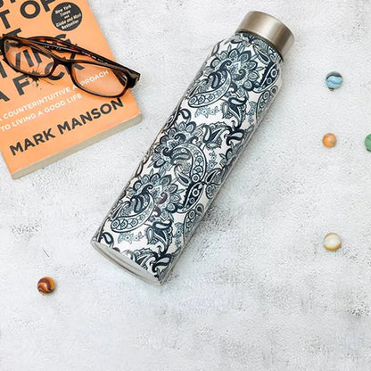 Elegant Blue Paisley Stainless Steel Water Bottle | 900 ml | 3 x 10 inches