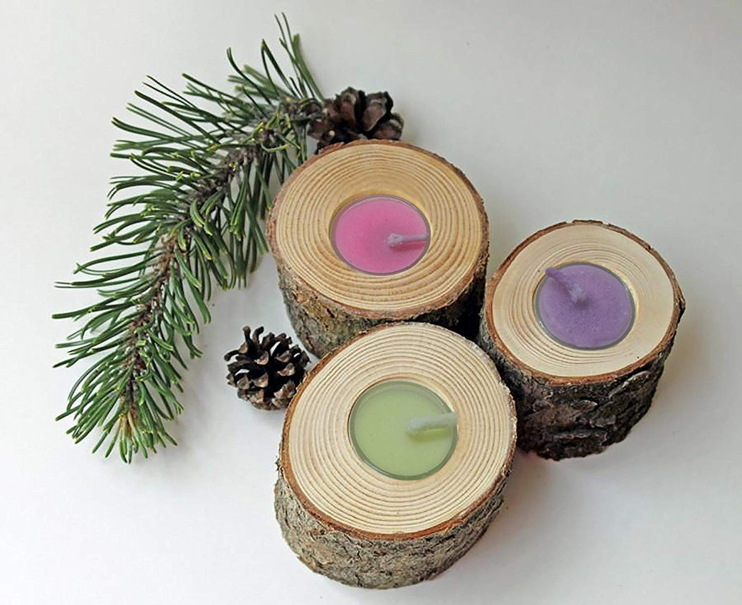 Round Wooden Tea Light Holder Set of 6