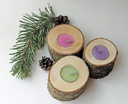Round Wooden Tea Light Holder Set of 6