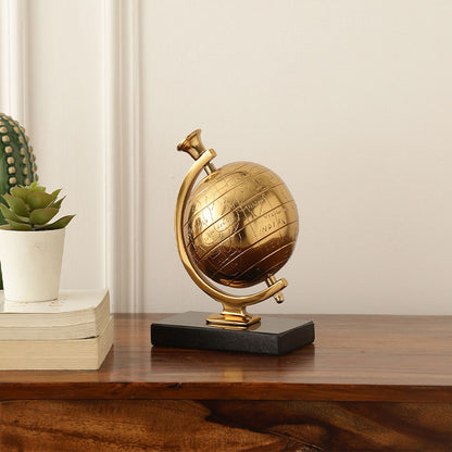 Miniature Metal Earth With Marble Base Showpiece | Multiple Colors Gold & Black