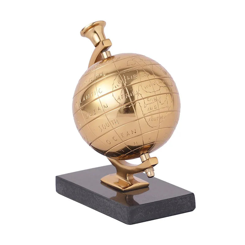 Miniature Metal Earth With Marble Base Showpiece | Multiple Colors Gold & Black