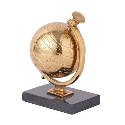 Miniature Metal Earth With Marble Base Showpiece | Multiple Colors Gold & Black