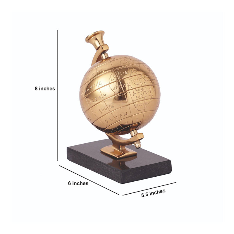 Miniature Metal Earth With Marble Base Showpiece | Multiple Colors Gold & Black