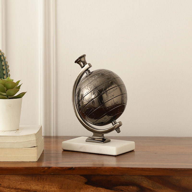 Miniature Metal Earth With Marble Base Showpiece | Multiple Colors Black & White