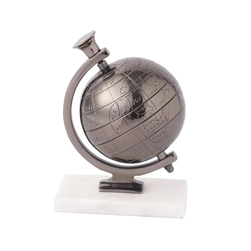 Miniature Metal Earth With Marble Base Showpiece | Multiple Colors Black & White