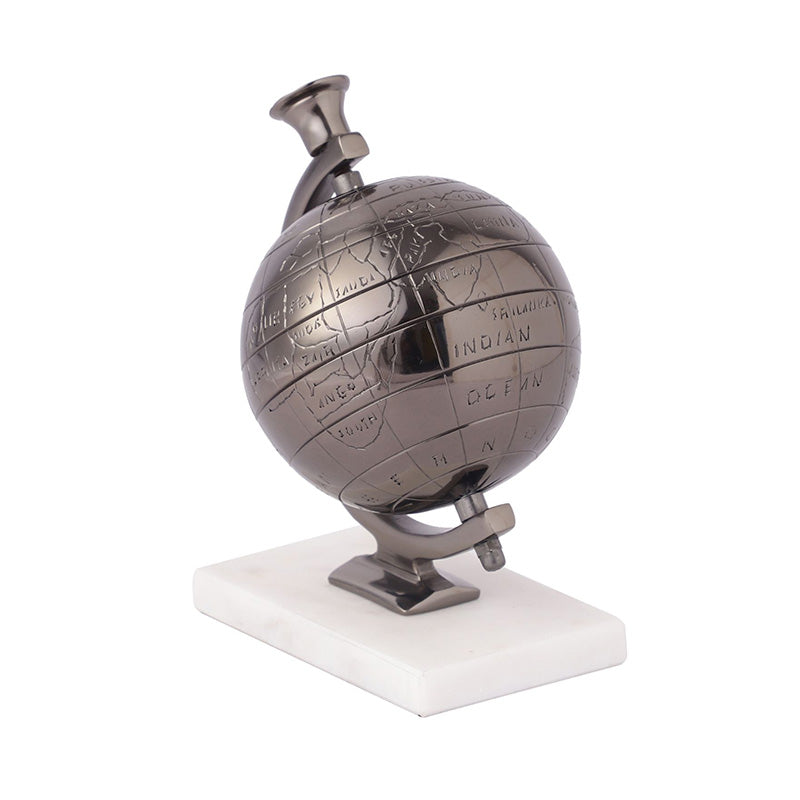 Miniature Metal Earth With Marble Base Showpiece | Multiple Colors Black & White