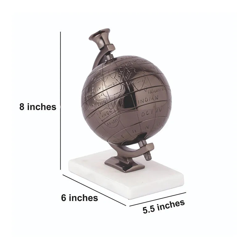 Miniature Metal Earth With Marble Base Showpiece | Multiple Colors Black & White