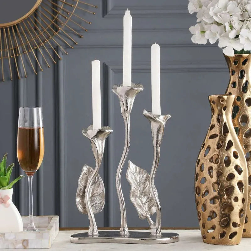 Triple Jules Candle Holder | Multiple Colors Silver