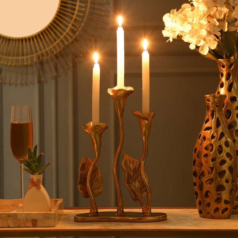 Triple Jules Candle Holder | Multiple Colors Gold