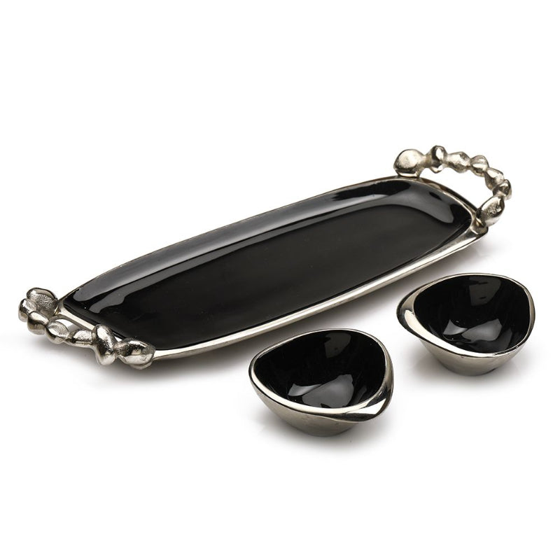 Serving Tray & Bowls Set | Multiple Colors Black & Silver