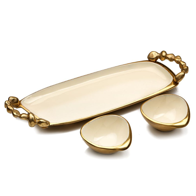 Serving Tray & Bowls Set | Multiple Colors Ivory & Gold