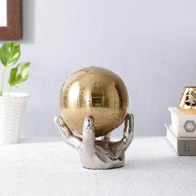 Celestial Grip Art Deco Aluminium Globe Sculpture | 4 x 6 inches