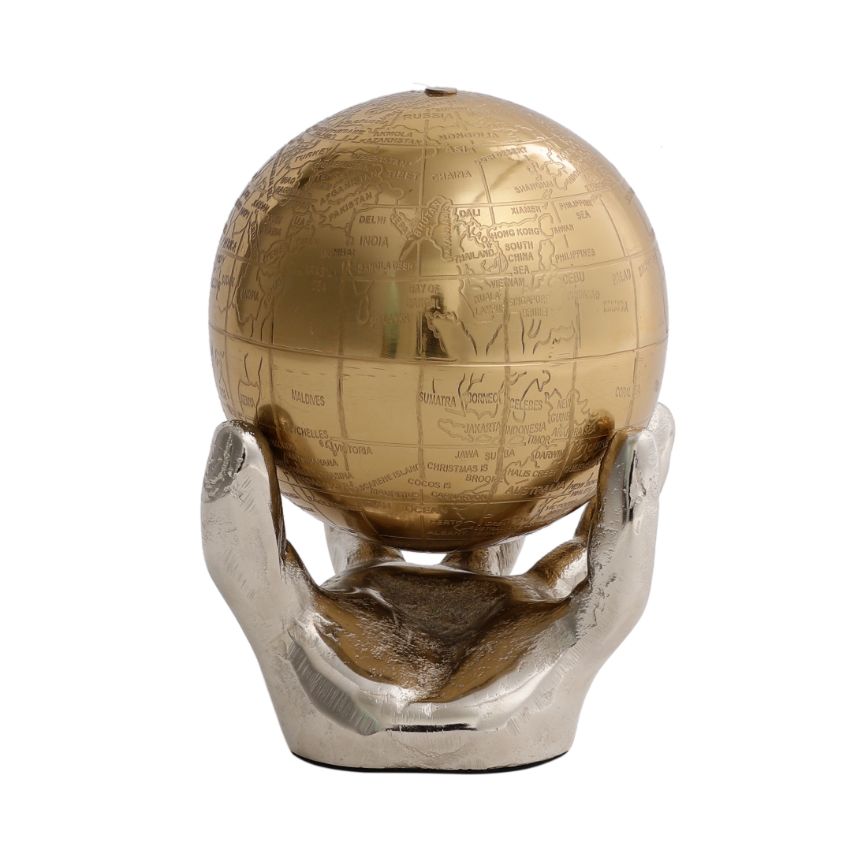 Celestial Grip Art Deco Aluminium Globe Sculpture | 4 x 6 inches